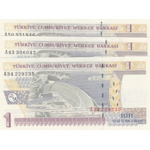 Turkey, 1 New Turkish Lira, 2005, UNC, p216, (Total 3 banknotes)