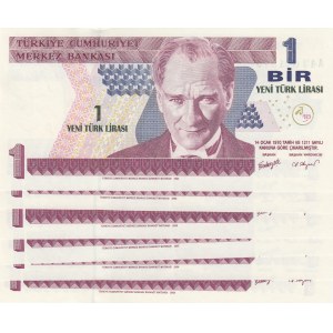 Turkey, 1 New Turkish Lira, 2005, UNC, p216, (Total 6 consecutive banknotes)