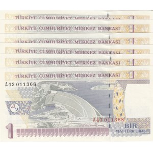 Turkey, 1 New Turkish Lira, 2005, UNC, p216, (Total 6 consecutive banknotes)