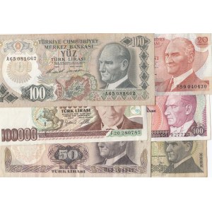 Turkey, 6. and 7. Emission 6 banknotes, VF / AUNC,