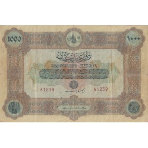 Turkey, Ottoman Empire, 1000 Lira, 1917, VF, p107, Cavid / Hüseyin Cahid, RRRR