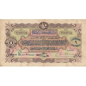 Turkey, Ottoman Empire, 1 Lira, 1914, XF (-), p68, Tristram - Nias / Ferid