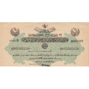 Turkey, Ottoman Empire, 1/4 Lira, 1916, XF, p81, Talat / Cavid