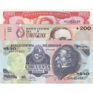 Uruguay, 50 Pesos, 100 Pesos and 200 Pesos, 1989-2011, UNC, (Total 3 banknotes)