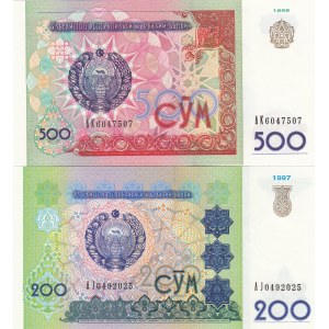 Uzbekistan, 200 and 500 Som, 1997/1999, UNC, p80- p81, (Total 2 banknotes)
