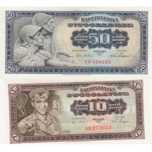 Yugoslavia, 10 Dinara and 50 Dinara, 1965, UNC, p78 / p79, (Total 2 banknotes)