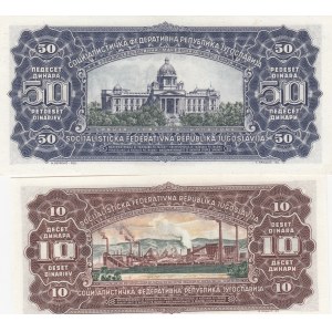 Yugoslavia, 10 Dinara and 50 Dinara, 1965, UNC, p78 / p79, (Total 2 banknotes)
