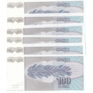 Yugoslavia, 100 Dinara, 1992, UNC, p112, (Total 6 banknotes)