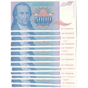 Yugoslavia, 5000 Dinara, 1994, UNC, p141, (Total 13 banknotes)