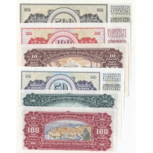 Yugoslavia, 10 Dinara, 50 Dinara, 100 Dinara (2) and 500 Dinara (2), 1963-1981, UNC, (Total 6 banknotes)