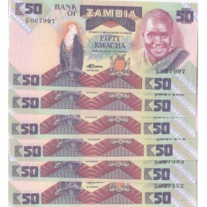 Zambia, 50 Kwacha, 1986-1988, UNC, p28, (Total 6 banknotes)
