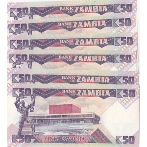 Zambia, 50 Kwacha, 1986-1988, UNC, p28, (Total 6 banknotes)