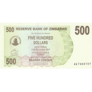 Zimbabwe, 500 Dollars, 2007, UNC, p43