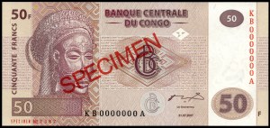 Kongo. 50 franků 2007 Vzorek