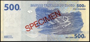 Kongo. 500 franků 2002 Vzorek