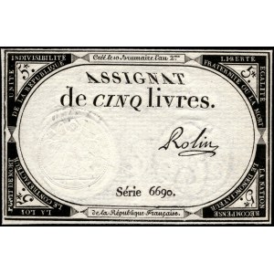 France. 5 Livres 1793 Assignat Serie 6690