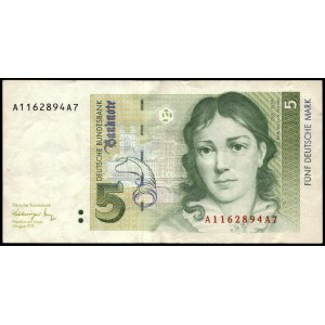 Germany. 5 Mark 1991 Prefix AA7