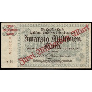 Germany. Baden 2 Billion Milliarden Mark 1923 Over 20 Million Mark