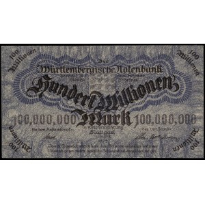 Germany. Wurttemberg 100 Million Mark 1923