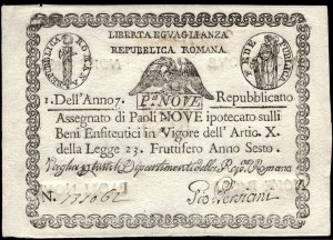 Itálie. 9 Paoli 1798 Římská sesterská republika
