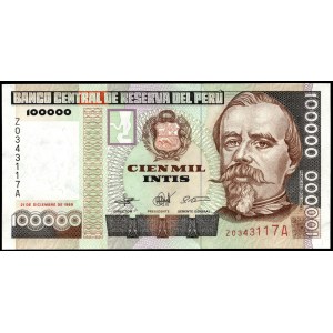Peru. 100000 Intis 1989 Prefix ZA Replacement