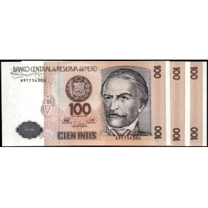 Peru. 100 Intis 1987 3 Pcs