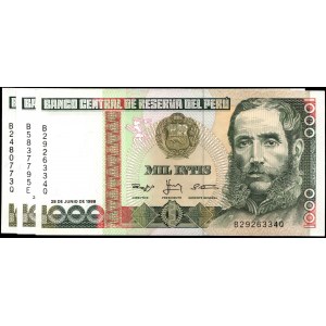 Peru. 1000 Intis 1988 3 Pcs