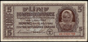 Ukrajina. 5 Karbowanez 1942 Německá okupace