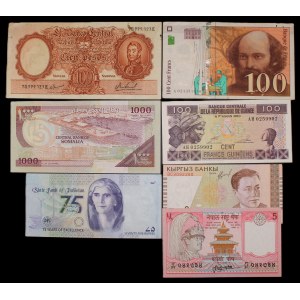 Świat. Zestaw 7 banknotów z lat 1951-2022