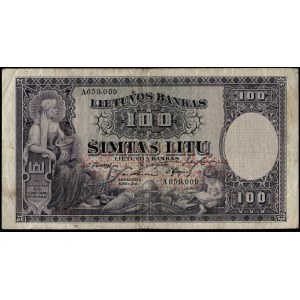 Lithuania. 100 Litu 1928 Prefix A