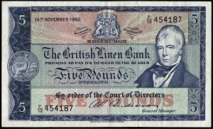 Skotsko. British Linen Bank 5 liber 1962