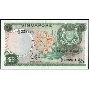 Singapore. 5 Dollars 1967 First Series No Red Seal