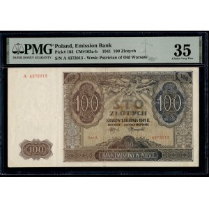 Pologne. 1941 100 Zlotych Préfixe A