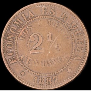Chile. 2 1/2 Centavos 1887 So Santiago