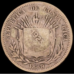 Costa Rica. 50 Centimos 1923 C/M Over 1889