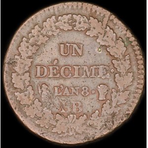 Francja. 1 Decime L'An 8 1800 BB Strasbourg