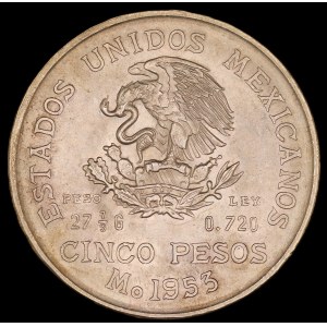 Mexico. 5 Pesos 1953 Mo Mexico City