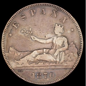 Spain. 5 Pesetas 1870 SN M
