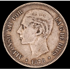 Spain. 5 Pesetas 1878 DE M