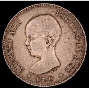 Spain. 5 Pesetas 1890 PG M