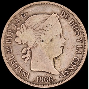 Španielsko. 40 Centimos 1866 mADRID 6-cípa hviezda