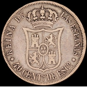 Španielsko. 40 Centimos 1866 mADRID 6-cípa hviezda
