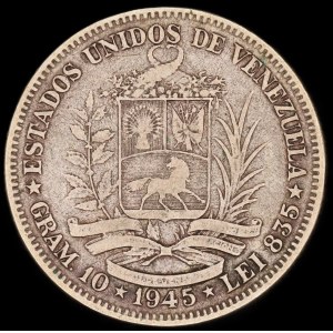 Venezuela. 2 Bolivares 1945
