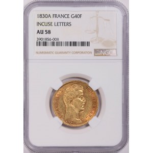 France. 40 Francs 1830 A Paris Charles X Gold