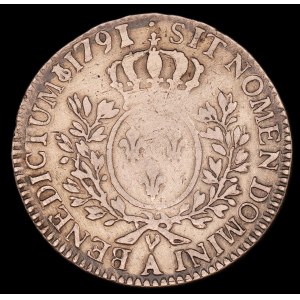 France. 1/2 Ecu 1791 A Paris Louis XVI