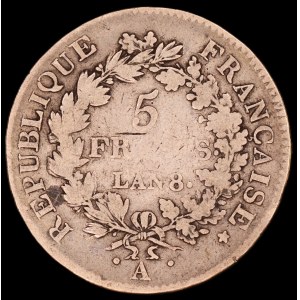 France. 5 Francs L'An 8 1800 A Paris