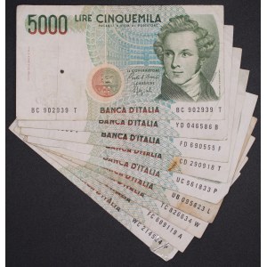Italy. 5000 Lire 1985 Lot of 9 Pieces