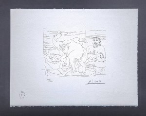 Pablo Picasso, Rzeźbiarz i jego modelka z wyrzeźbioną postacią przedstawiającą byka atakującego konie