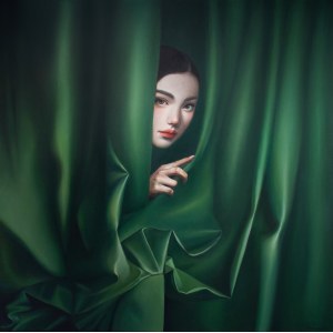 Katarzyna Kubiak, The Girl Behind the Green Curtain Oil, niedatowany