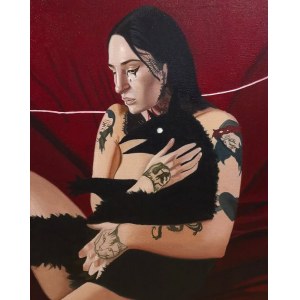 Michał Rostkowski, Woman holding a devil, 2024